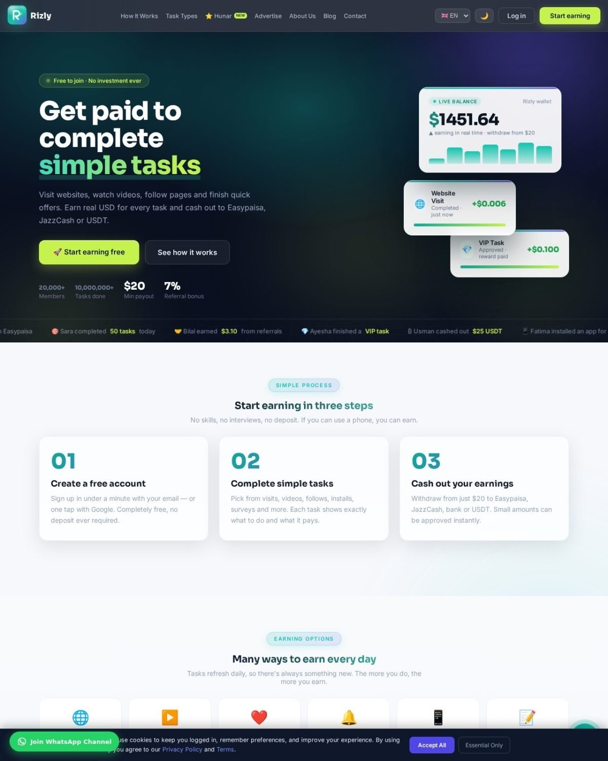 Micro-Task Earning Platform — website preview